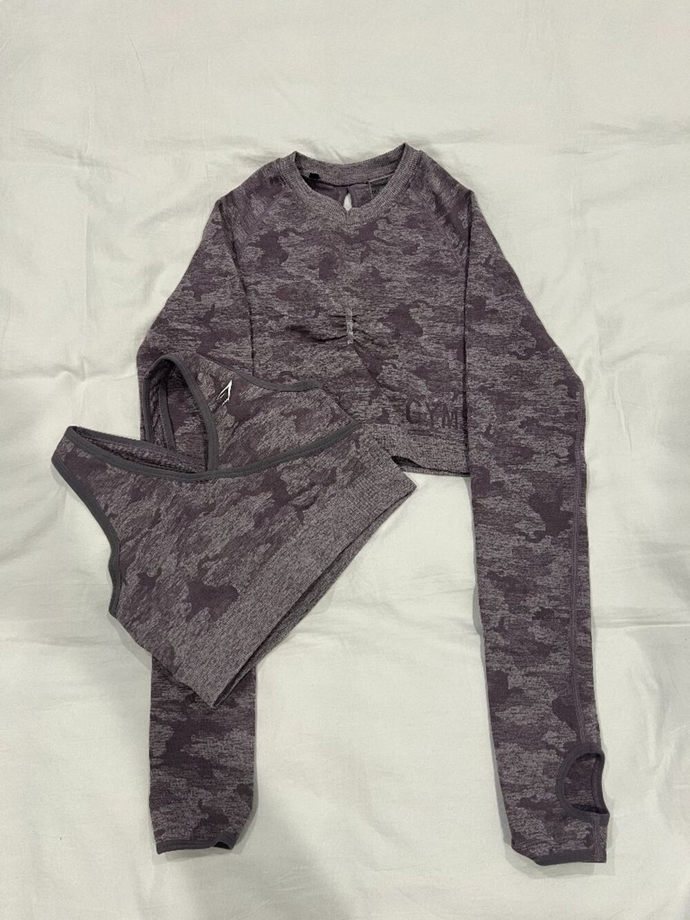 Gymshark Purple Camo Top and Sports Bra Set